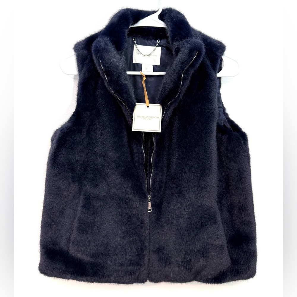 Christian Siriano Midnight Navy Faux Fur Vest